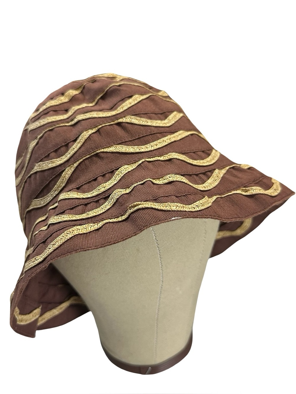 Alessandra Bacci Firenze Hat Womens M Brown Wavy Gold Straw Bucket Cloche Italy